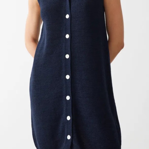 ANTHRO AND OTHER STORIES SWEATER VEST/DRESS NAVY SHELL BUTTONS SZ M LINEN BLEND - Picture 4 of 10